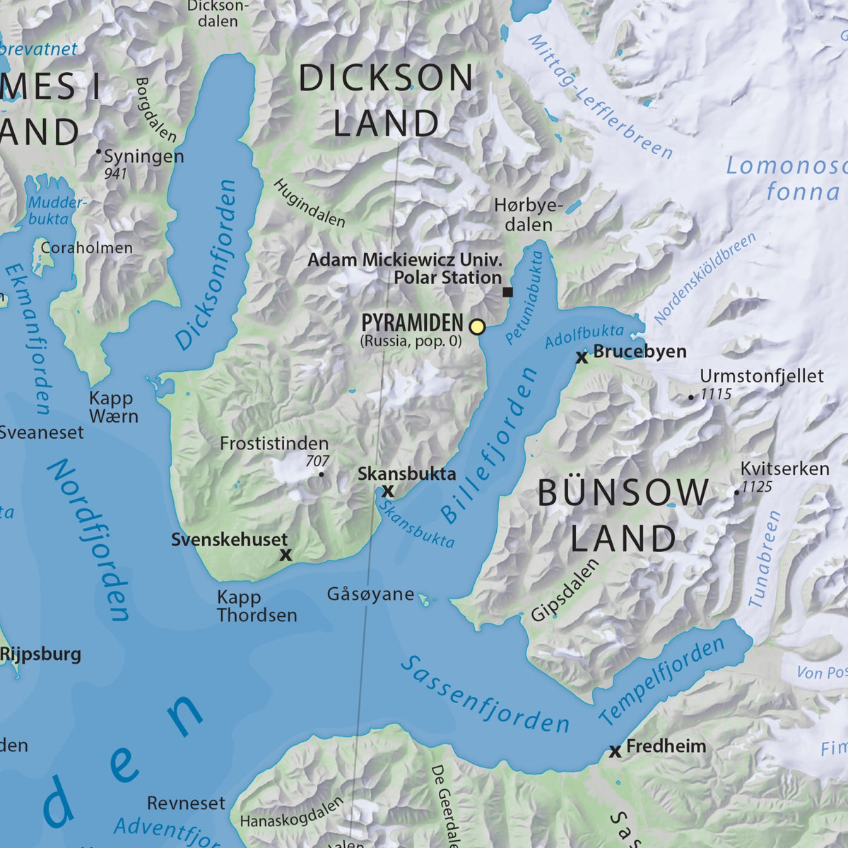 Svalbard-Karte | Spitzbergen Wandkarte mit Longyearbyen