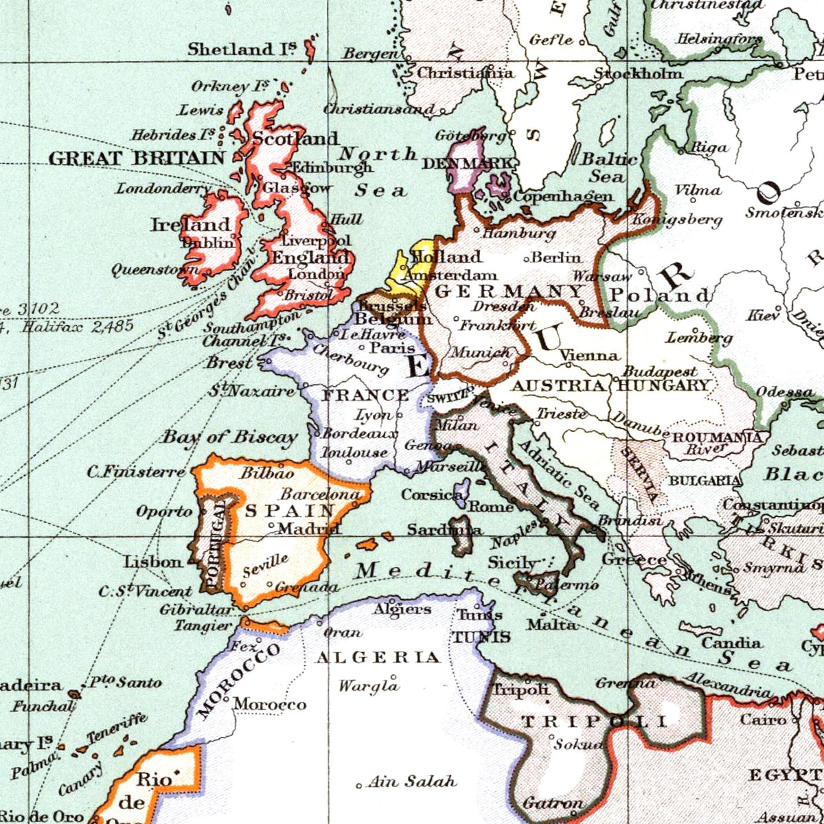 Weltkarte | Mercator-Projektion | 1915 | Vintage Map