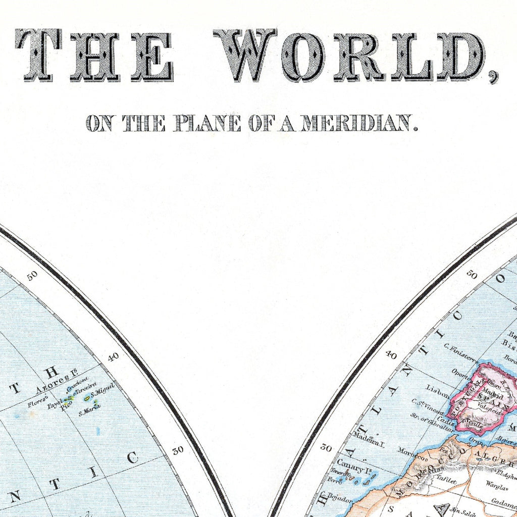 Mapa mundial al nivel de un meridiano | 1910) | Mapas mundiales antiguos