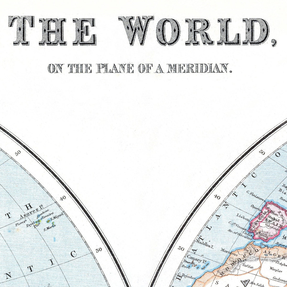Mapa mundial al nivel de un meridiano | 1910) | Mapas mundiales antiguos