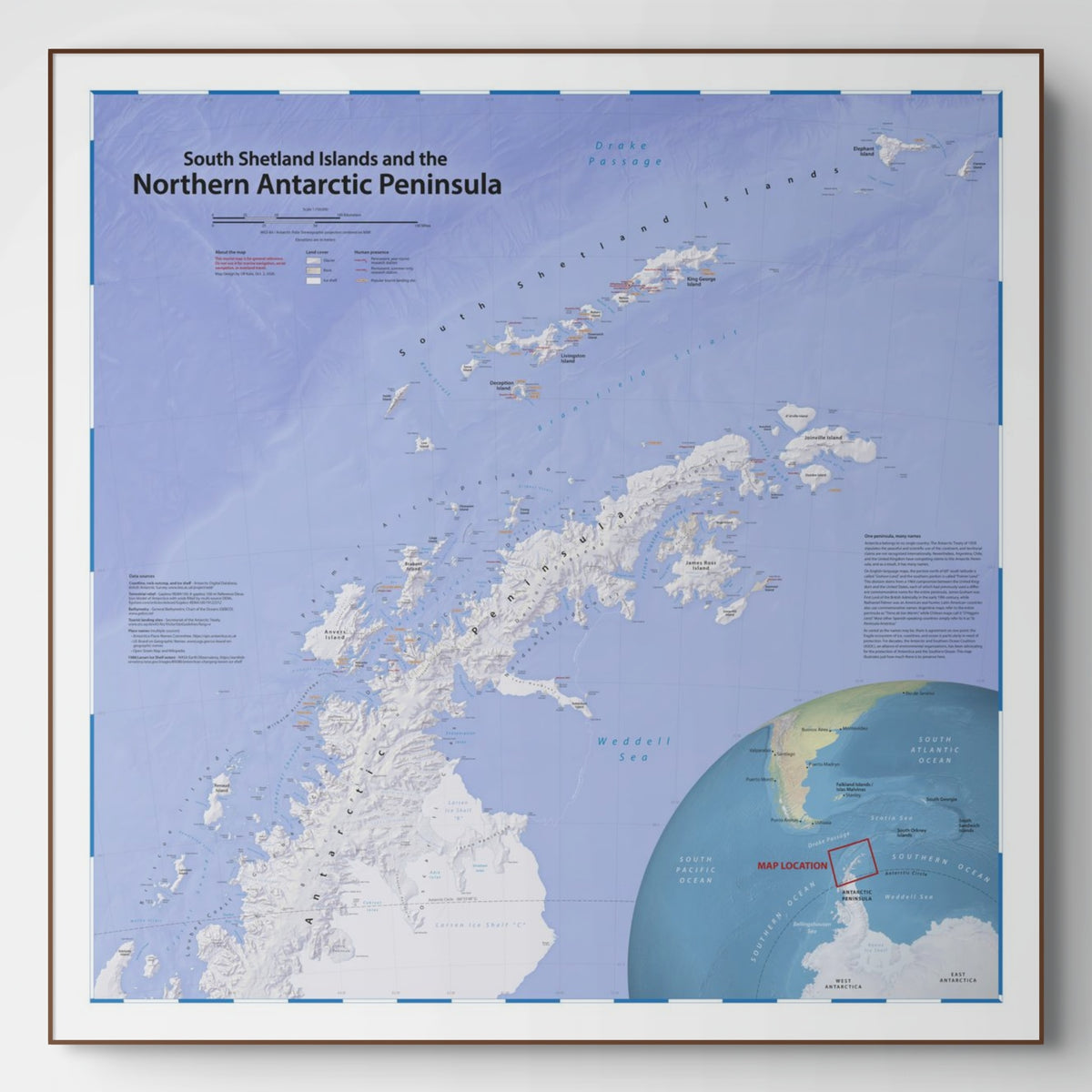 Mapa de la Antártida | Mapa mural físico de la península antártica