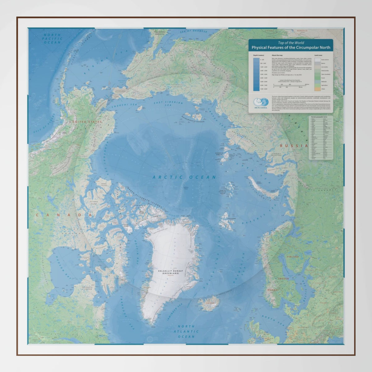 Arktis-Landkarte | Physische Wandkarte der Nordpolarregion