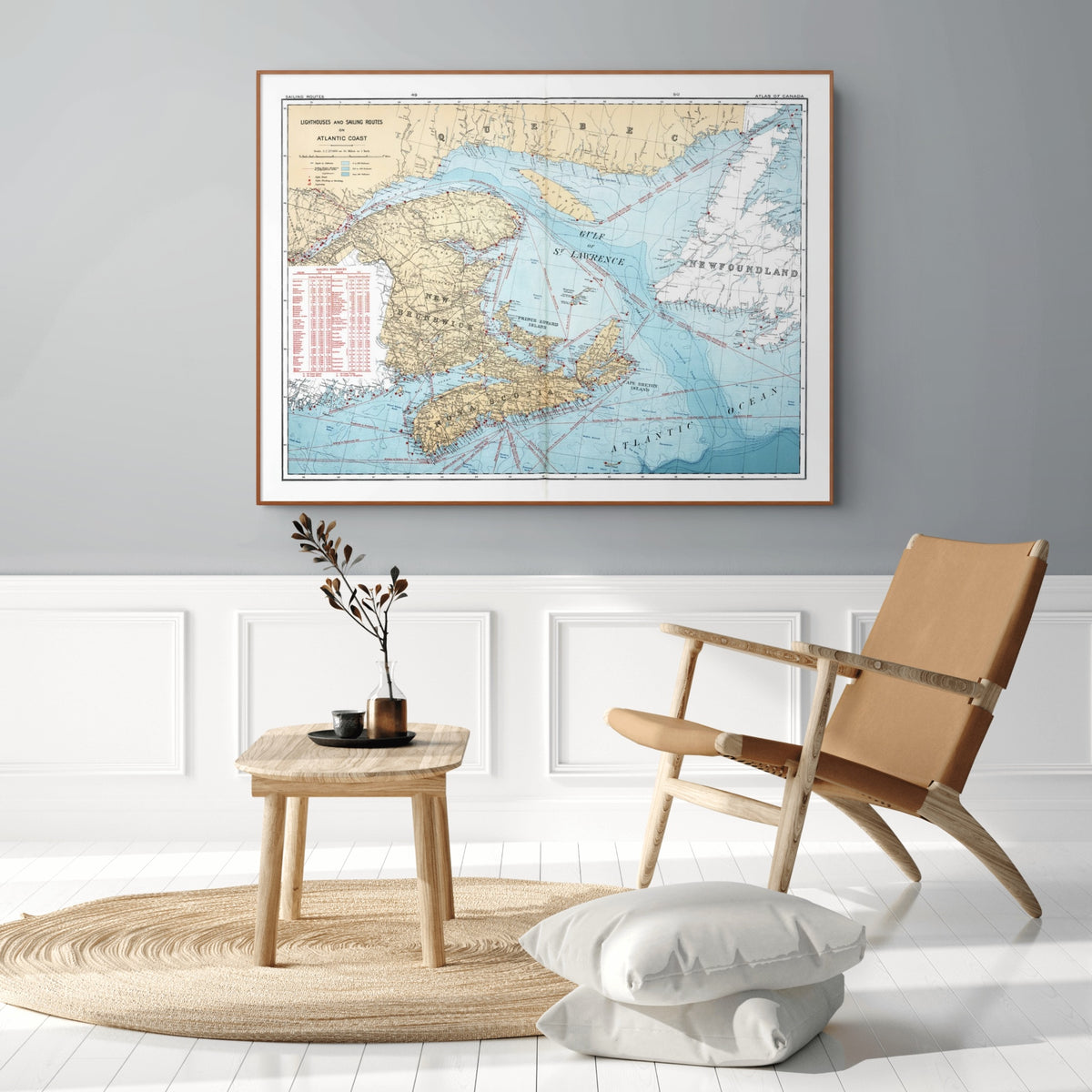 Atlantik | Leuchttürme | Segelrouten | Kanada | Vintage Map