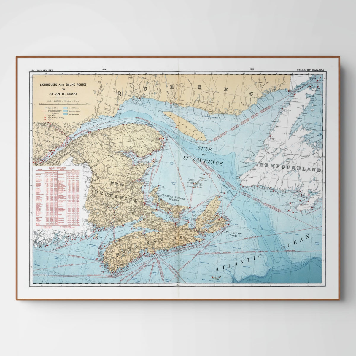 Atlantik | Leuchttürme | Segelrouten | Kanada | Vintage Map