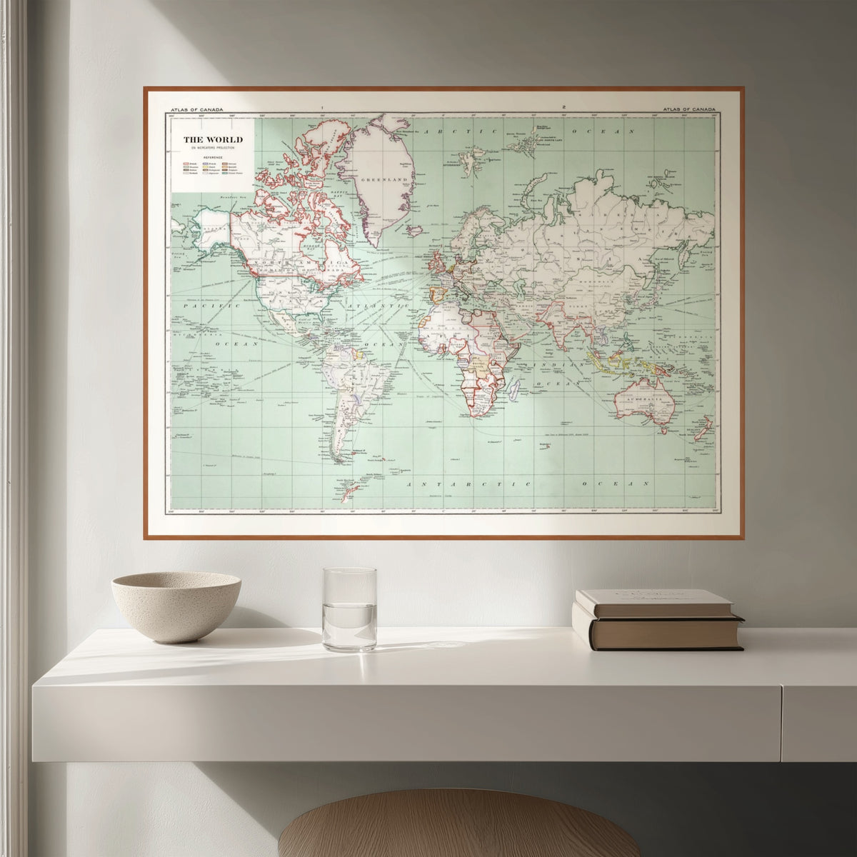 Weltkarte | Mercator-Projektion | 1915 | Vintage Map