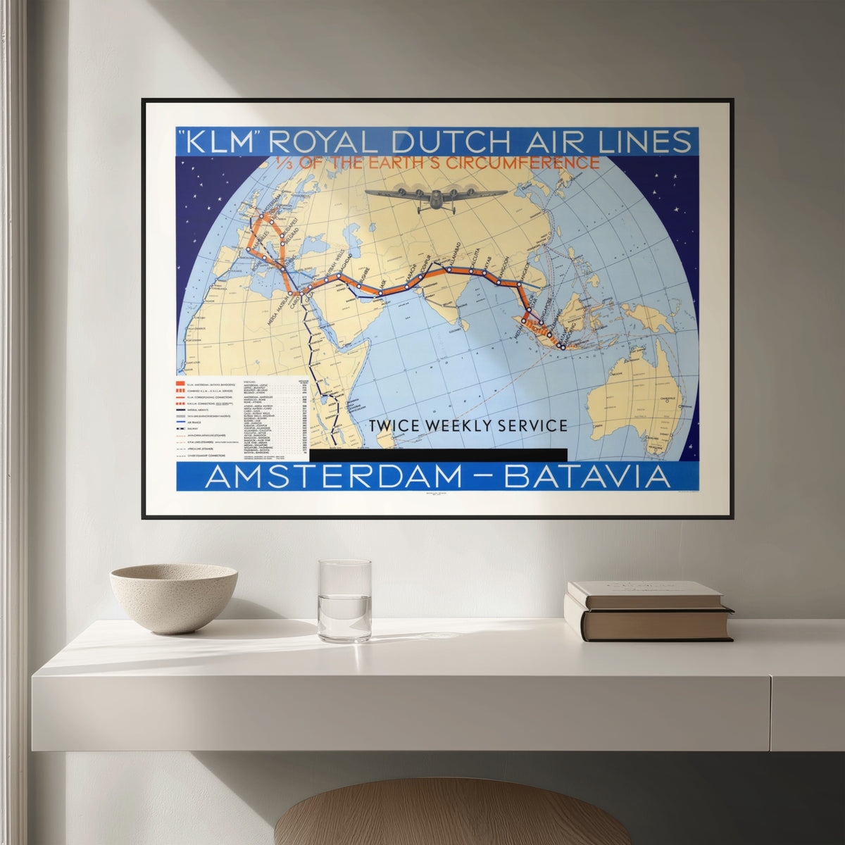 Luftfahrtplakat | Luftverkehrsrouten | Streckenkarte | 1934