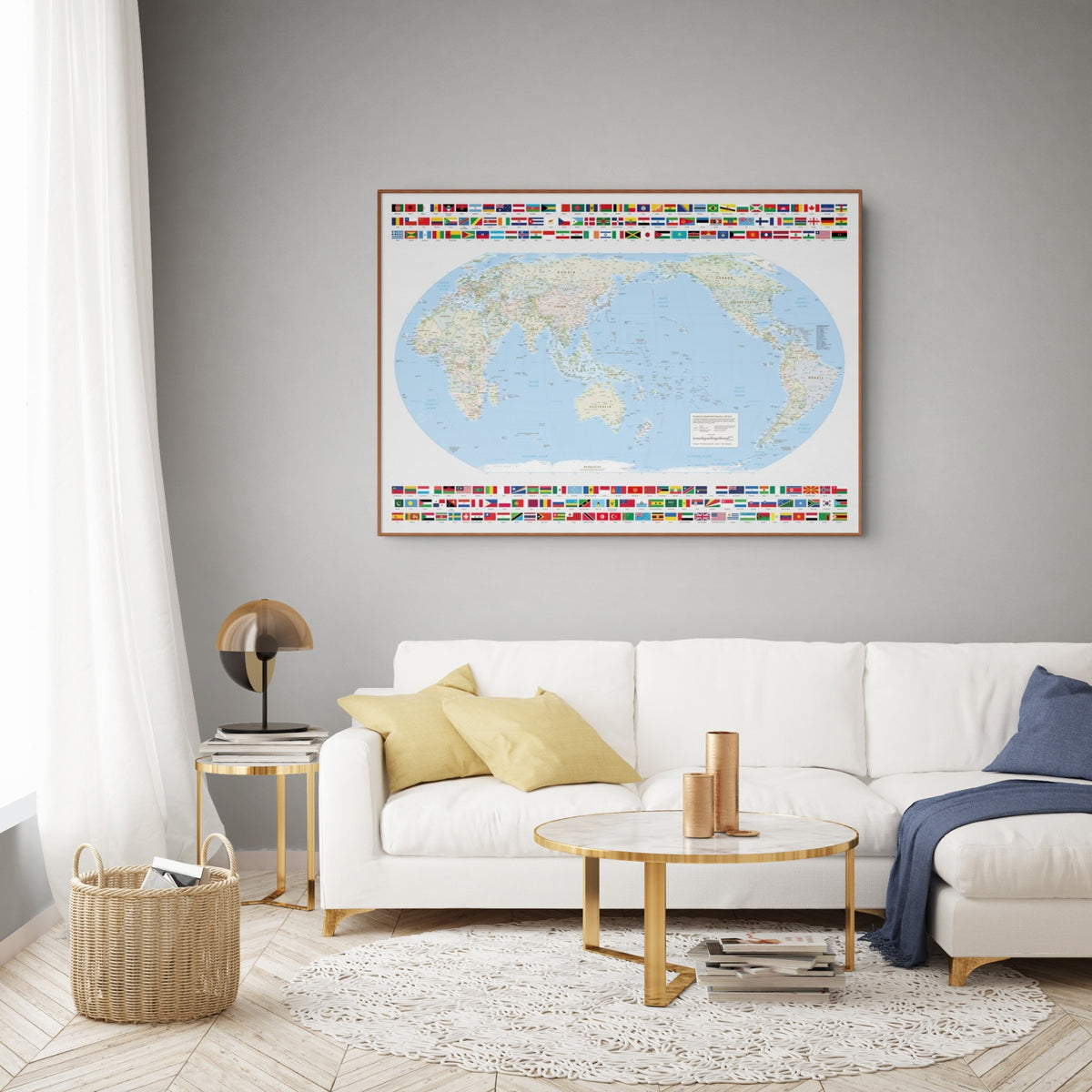 Weltkarte politisch | Meridian 150 Grad Ost | Australien | Ost-Asien | Sydney | Brisbane | Equal-Earth-Projektion