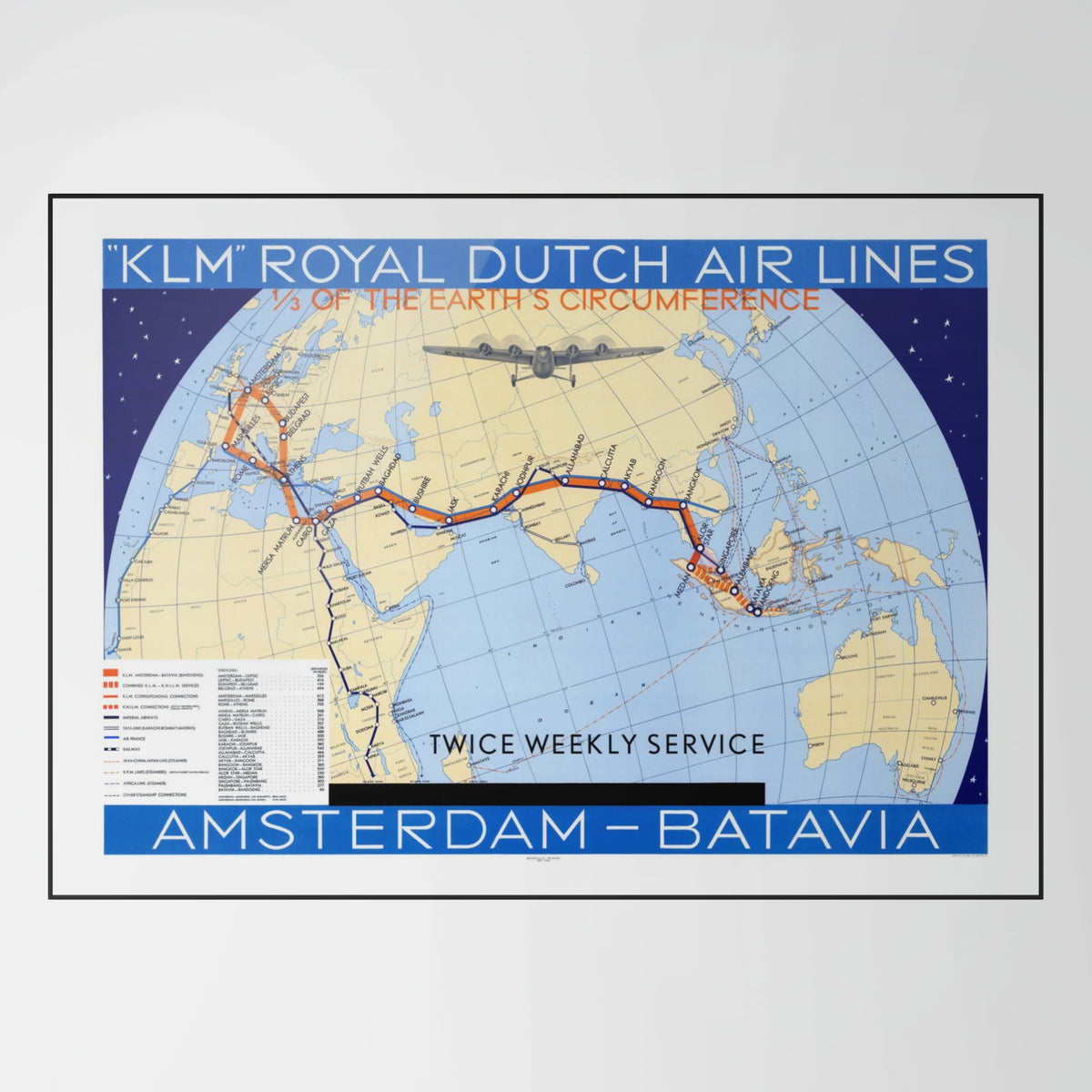 Luftfahrtplakat | Luftverkehrsrouten | Streckenkarte | 1934