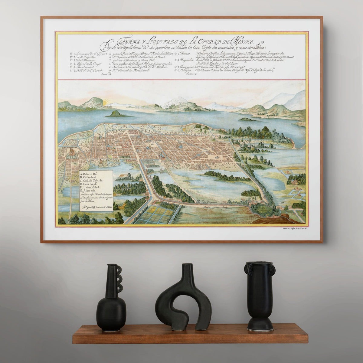 Mexico-City | Panorama-Karte | 1628 | Stadtplan | Vintage Map