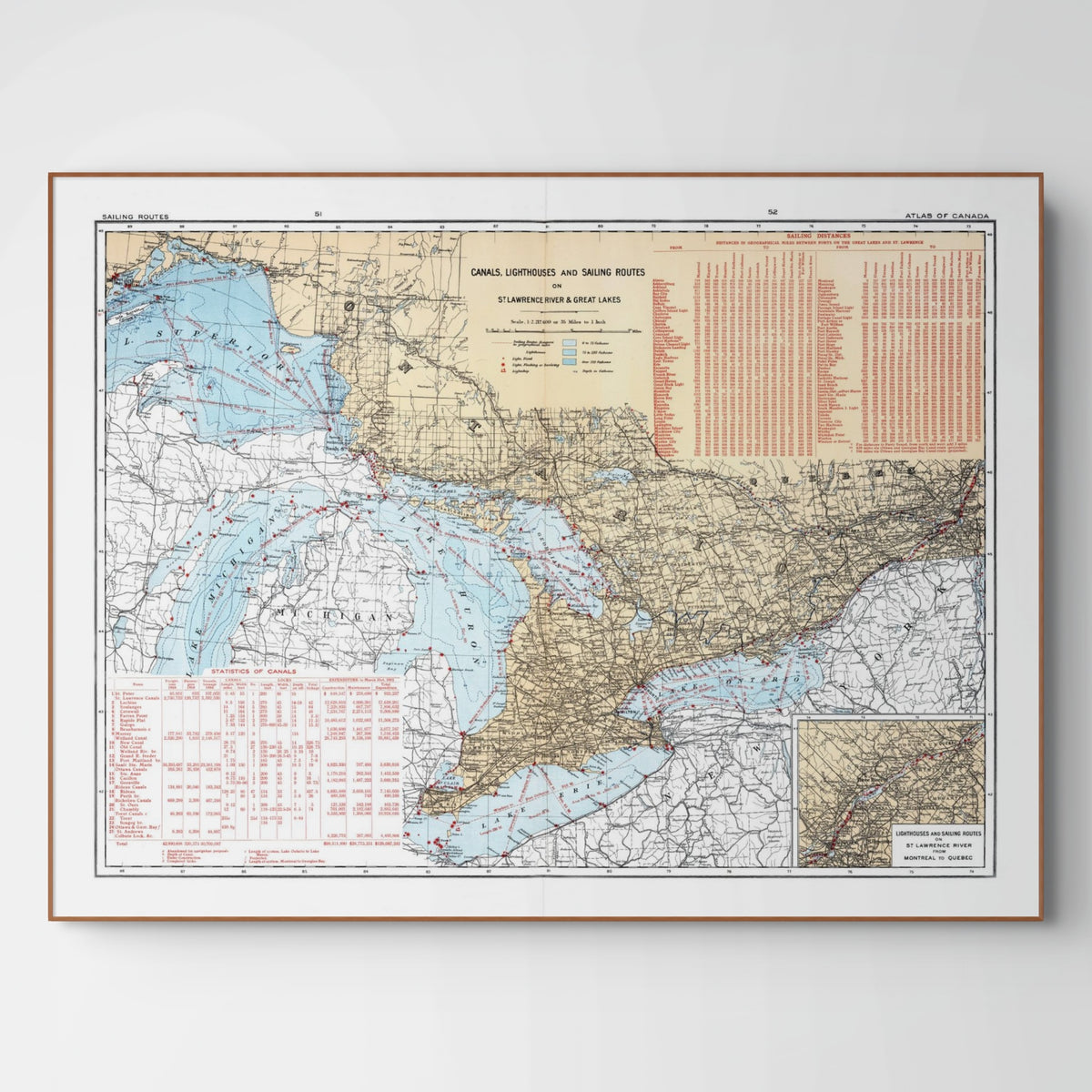 Sankt-Lorenz-Strom | Leuchttürme | Segelrouten | Kanada | Vintage Map