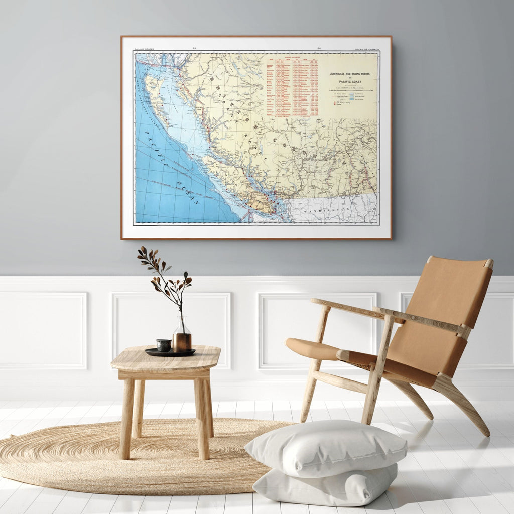 Pazifik | Leuchttürme | Segelrouten | Kanada | Vintage Map