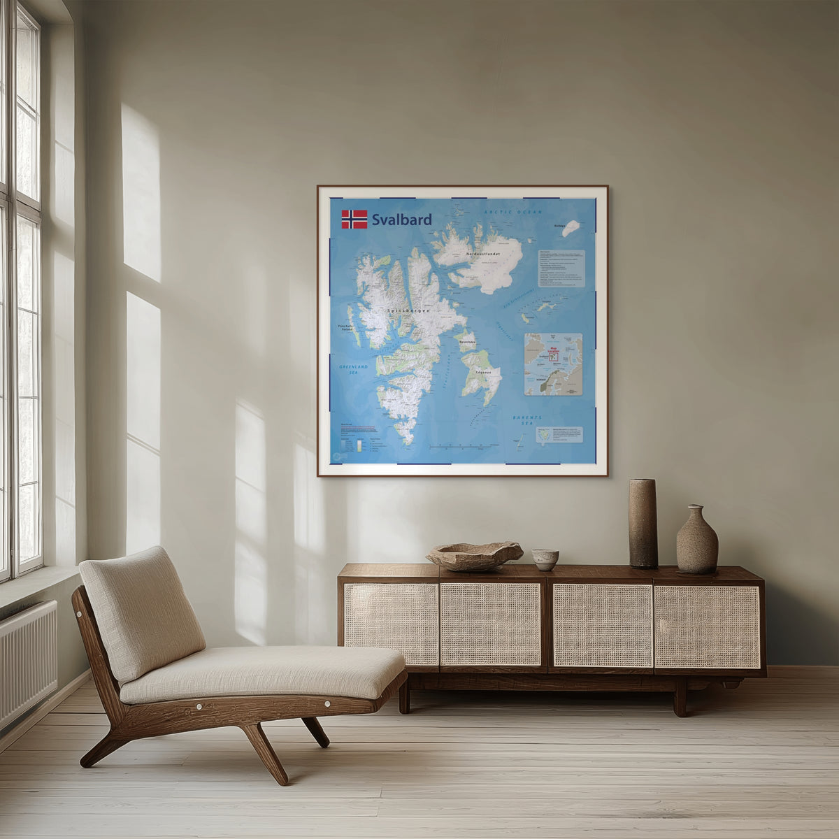 Svalbard-Karte | Spitzbergen Wandkarte mit Longyearbyen