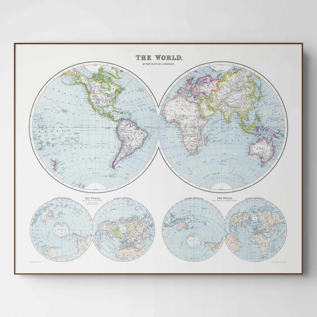 Mapa mundial al nivel de un meridiano | 1910) | Mapas mundiales antiguos
